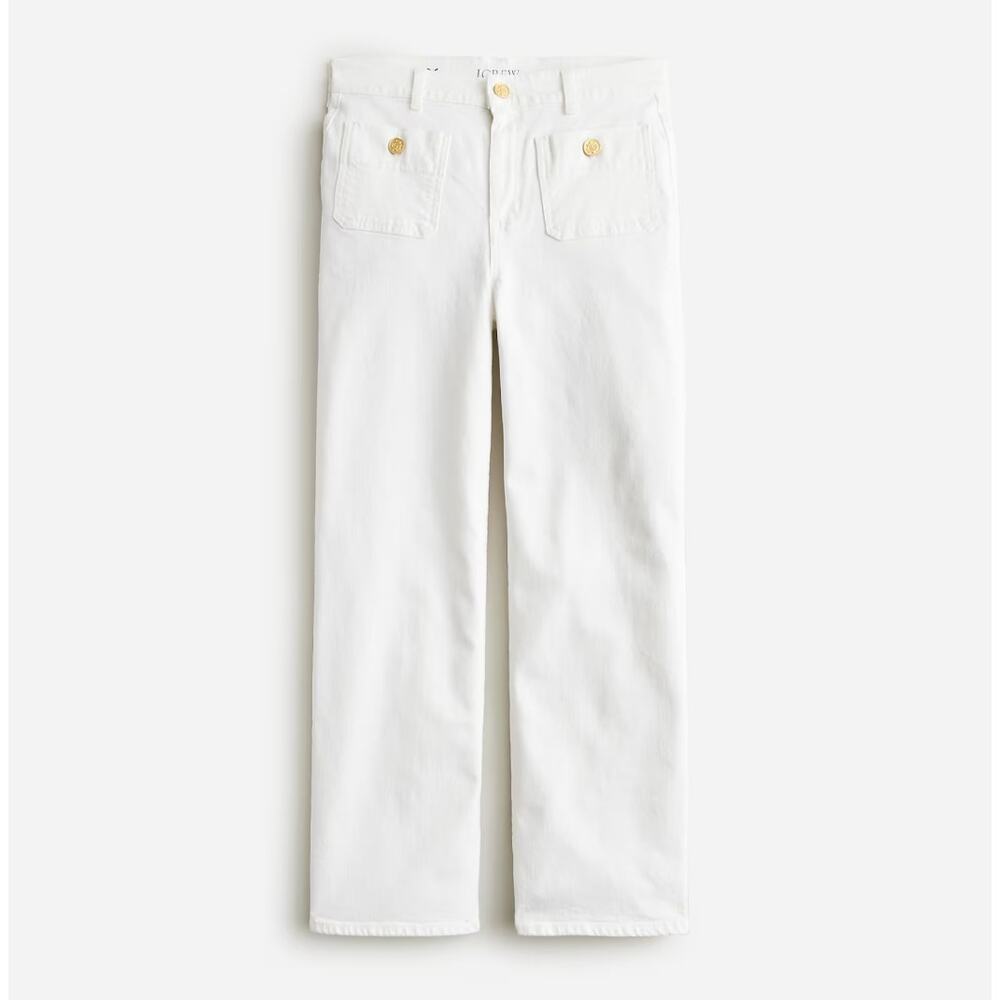 J.Crew Petite Sailor Slim Wide Leg Jean High Rise Gold Buttons White US 29P NWT - Picture 3 of 15